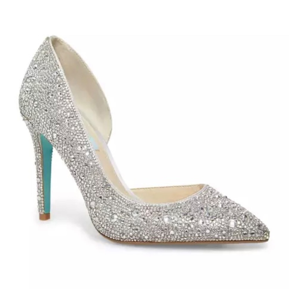 Betsey Johnson Hazil Silver Dress Pumps Stiletto Heels Crystal Evening Shoes 8 - Picture 3 of 13